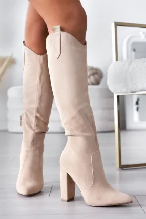 DANTE - Stivali beige Alexoo scamosciati con tacco comodo
